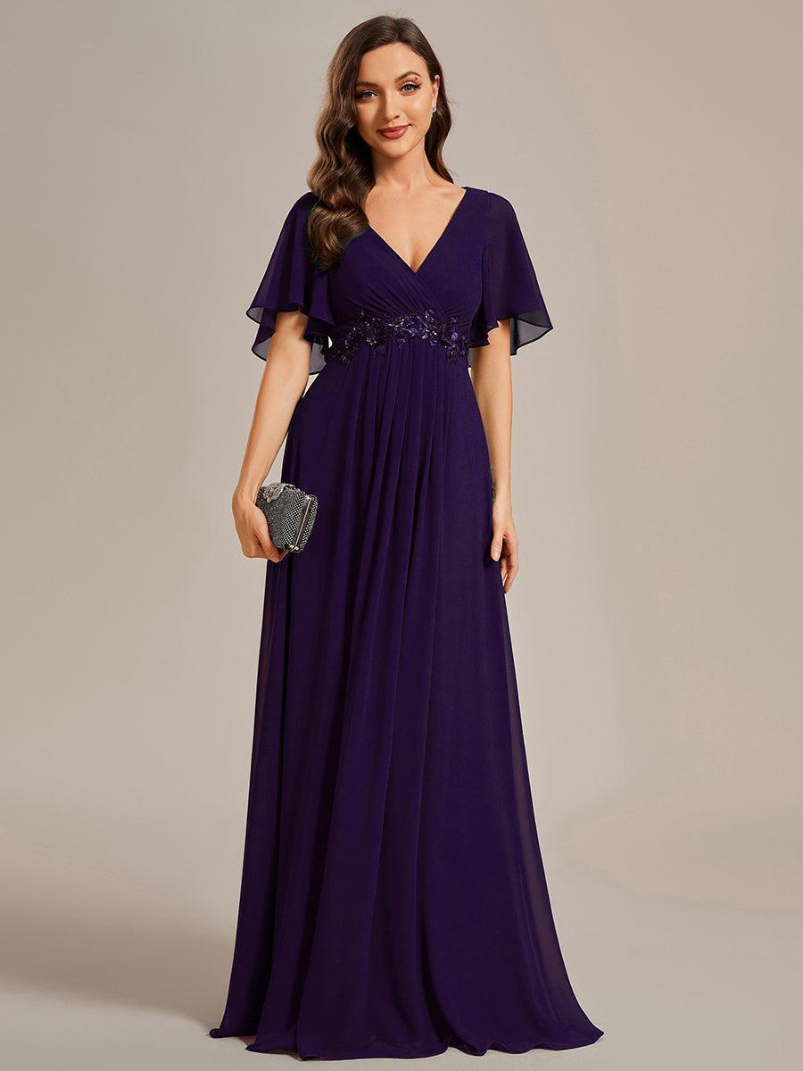 Robe de soirée élégante en mousseline de soie avec manches flottantes#Couleur_Violet Fonce