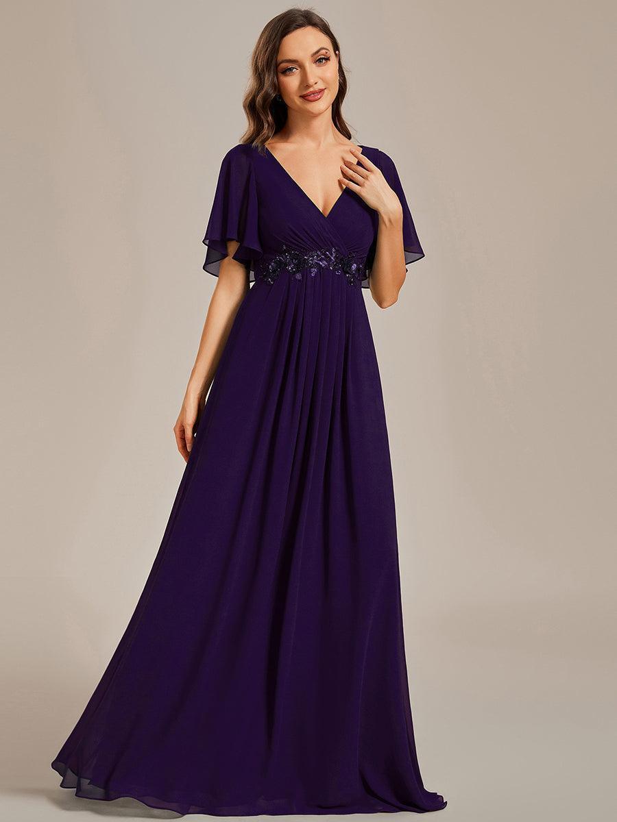 Robe de soirée élégante en mousseline de soie avec manches flottantes#Couleur_Violet Fonce