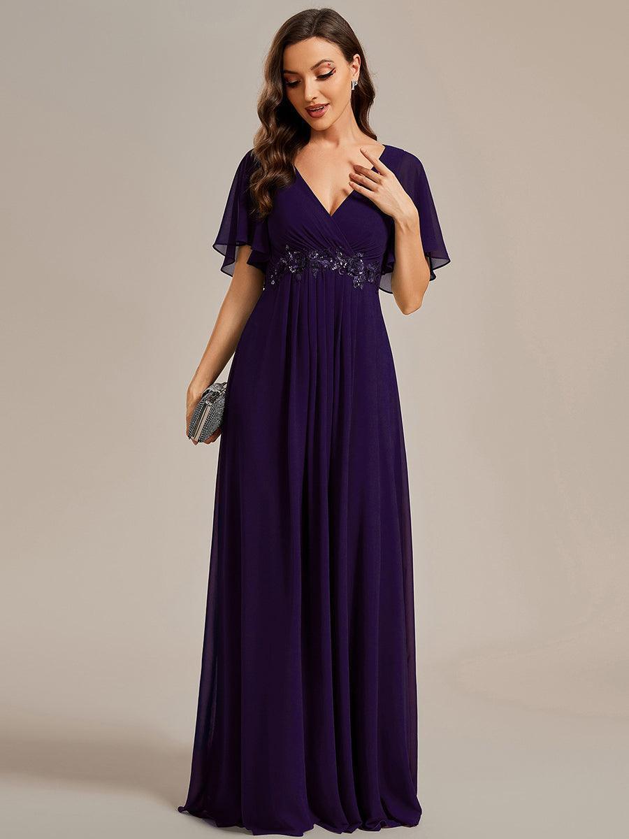 Robe de soirée élégante en mousseline de soie avec manches flottantes#Couleur_Violet Fonce
