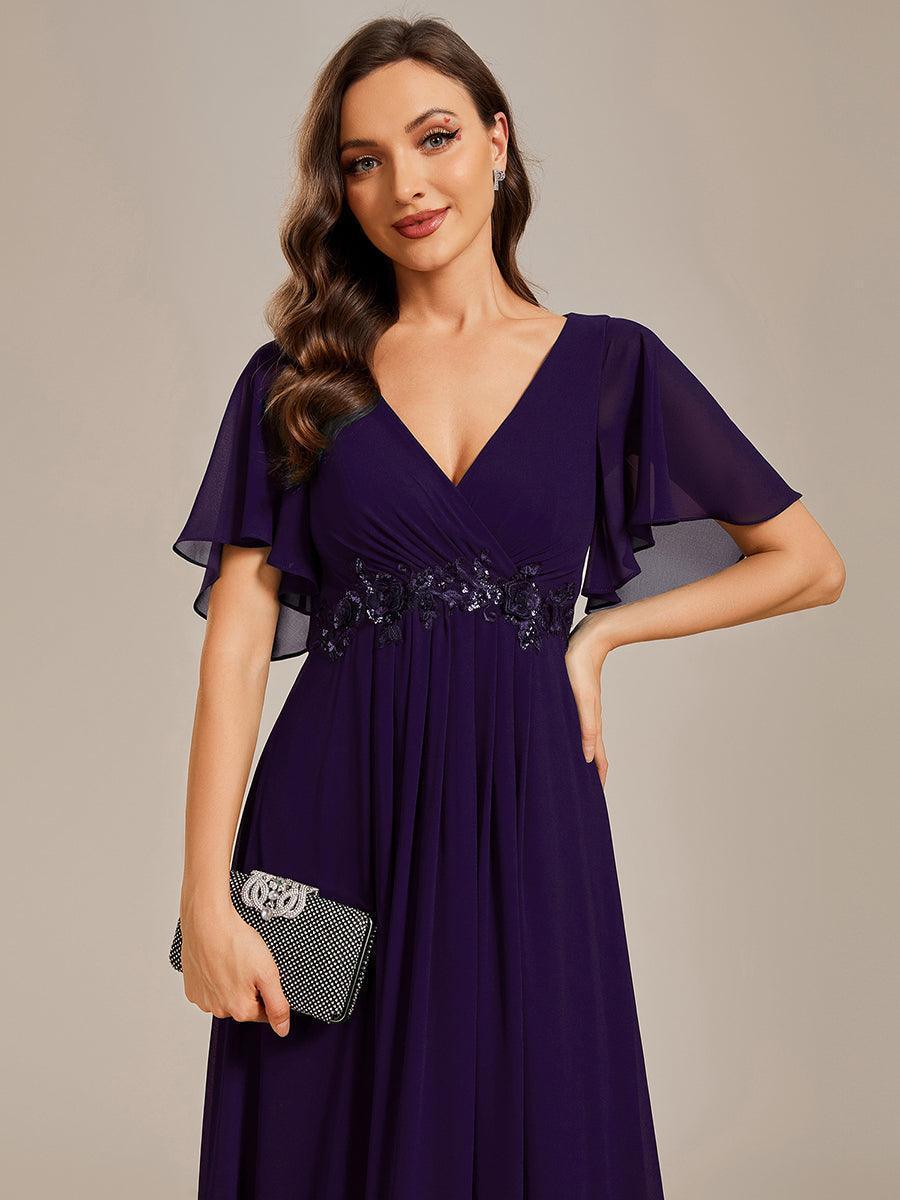 Robe de soirée élégante en mousseline de soie avec manches flottantes#Couleur_Violet Fonce