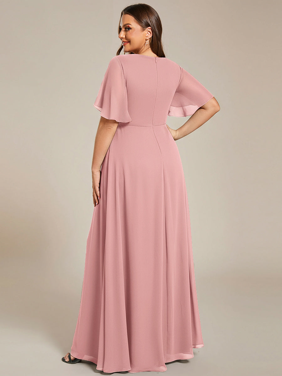 Robe de soirée élégante en mousseline de soie avec manches flottantes #Couleur_Rose fumee
