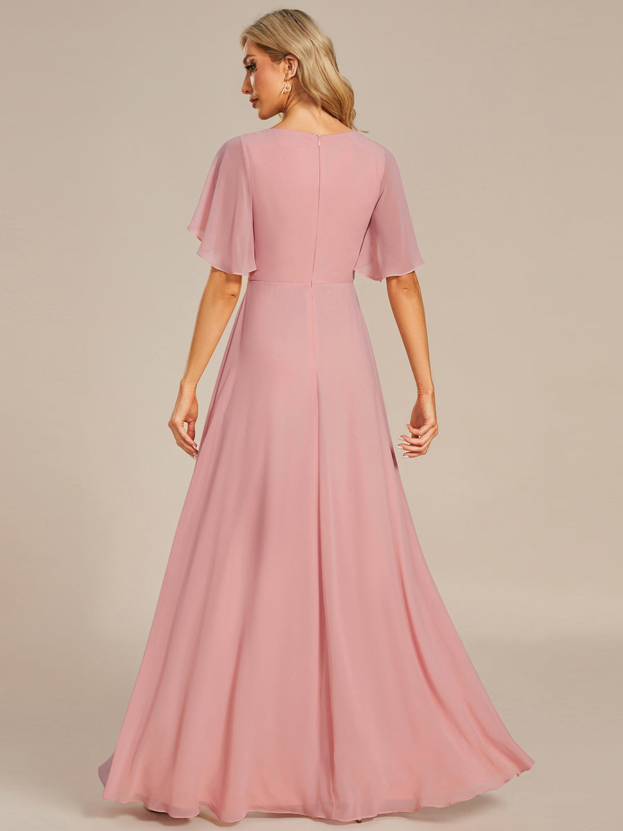 Robe de soirée élégante en mousseline de soie avec manches flottantes #Couleur_Rose fumee