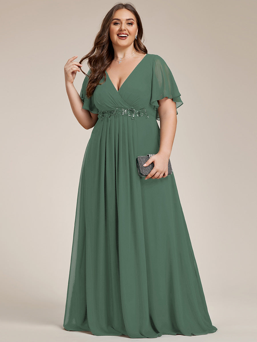Robe de soirée élégante en mousseline de soie avec manches flottantes#Couleur_Eucalyptus