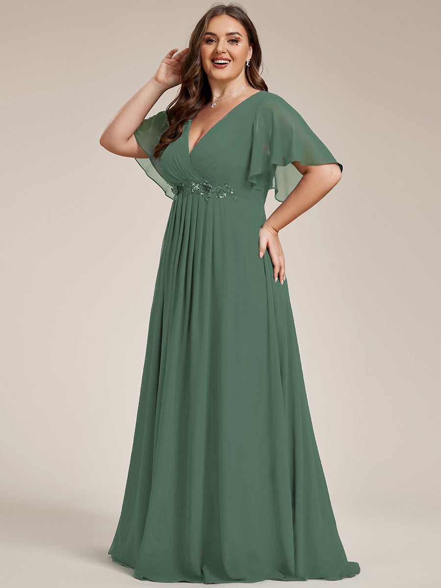 Robe de soirée élégante en mousseline de soie avec manches flottantes#Couleur_Eucalyptus