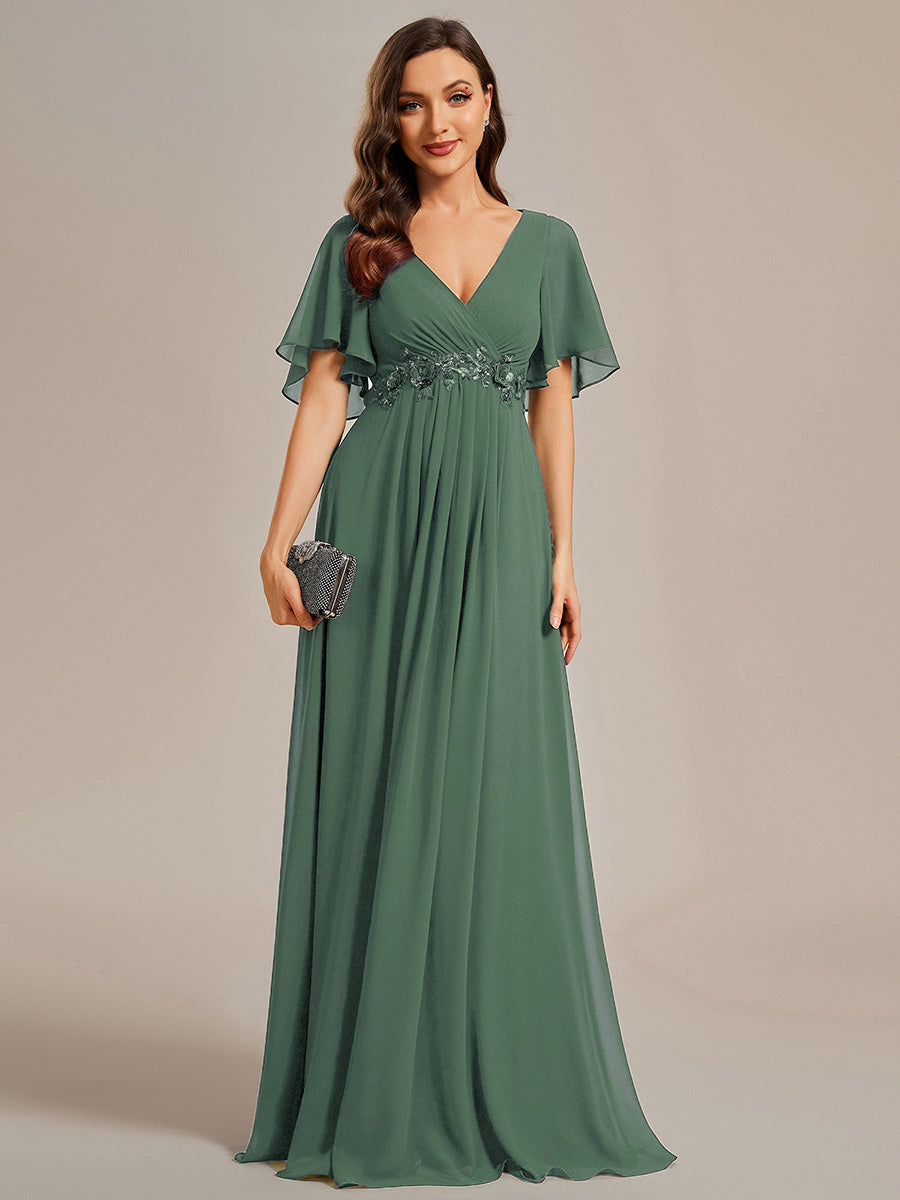 Robe de soirée élégante en mousseline de soie avec manches flottantes#Couleur_Eucalyptus