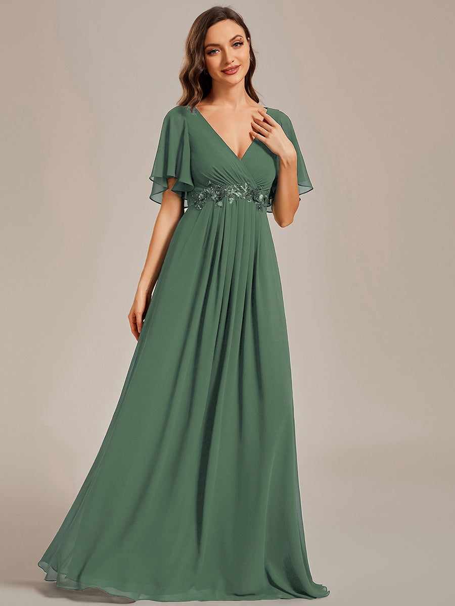 Robe de soirée élégante en mousseline de soie avec manches flottantes#Couleur_Eucalyptus