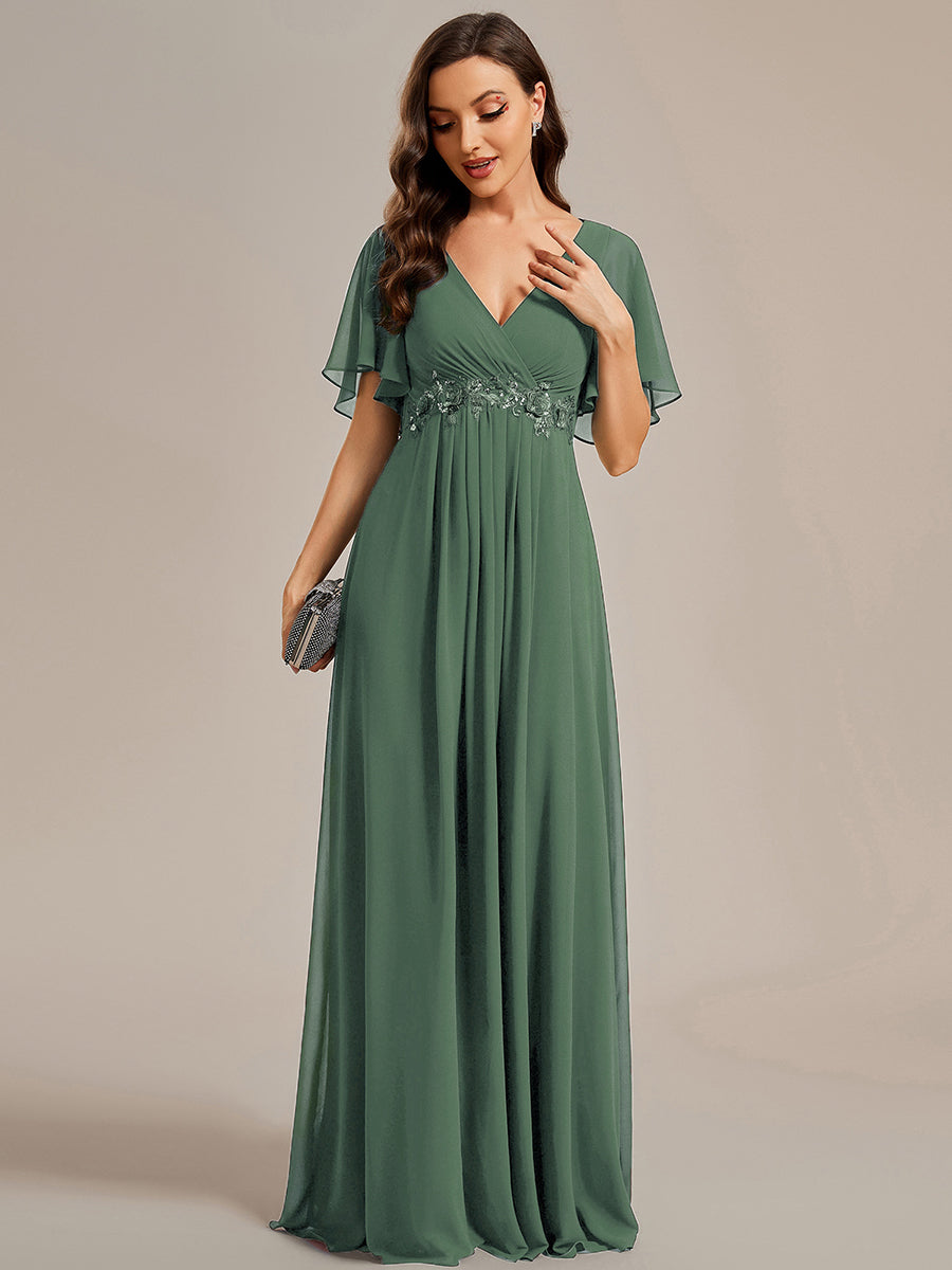 Robe de soirée élégante en mousseline de soie avec manches flottantes#Couleur_Eucalyptus