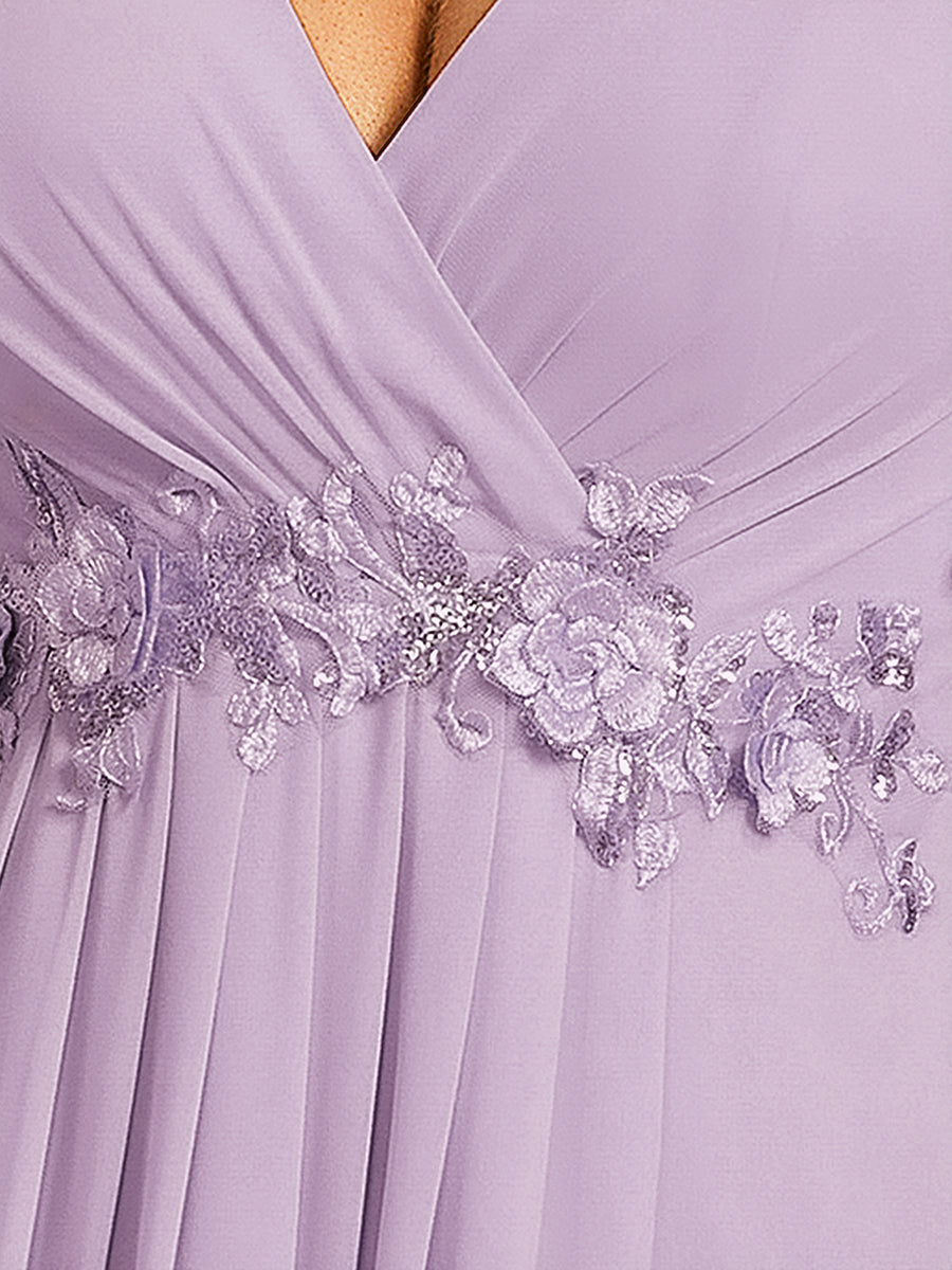 Robe de soirée élégante en mousseline de soie avec manches flottantes#Couleur_Lilas Givré