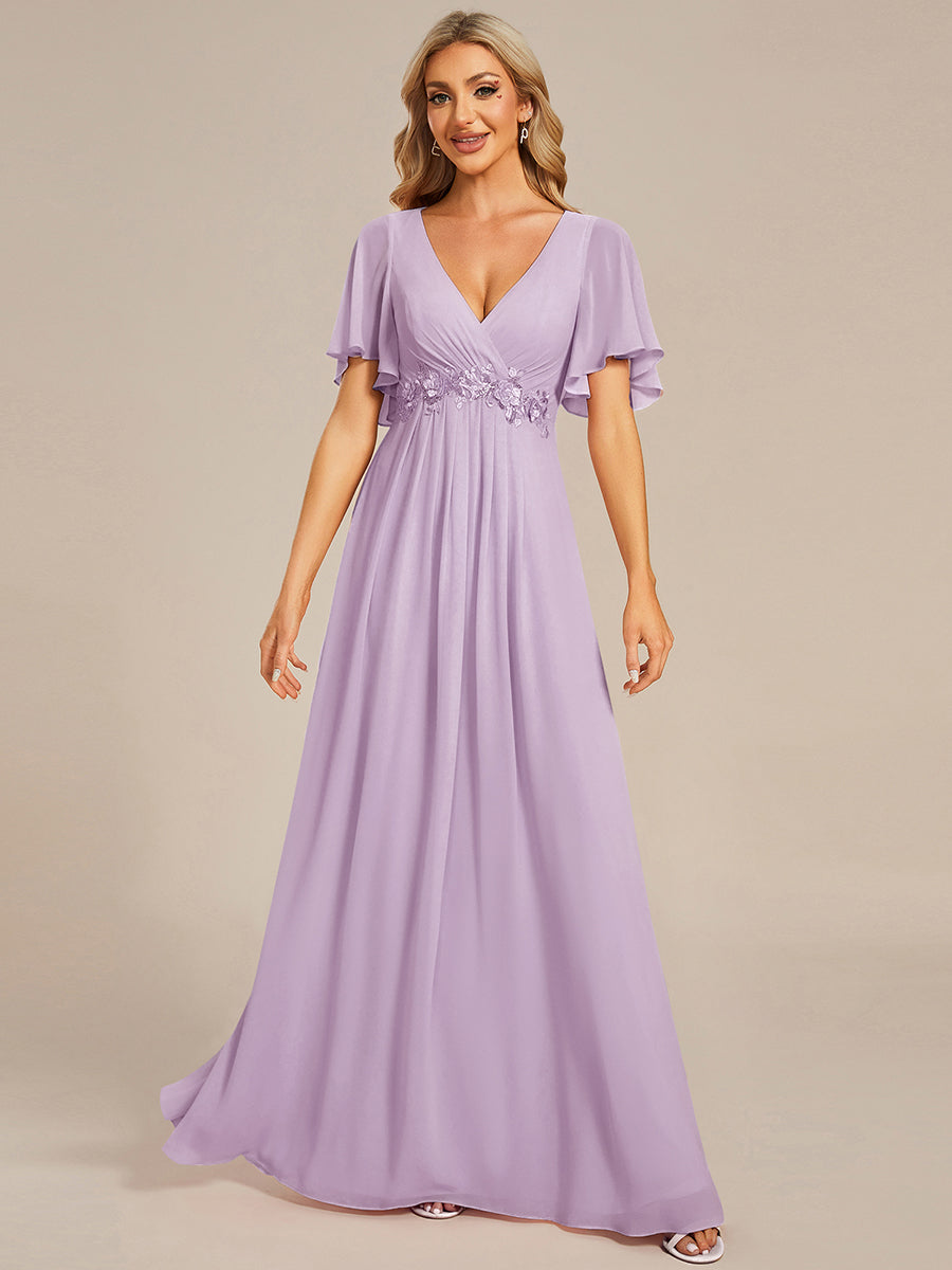 Robe de soirée élégante en mousseline de soie avec manches flottantes#Couleur_Lilas Givré