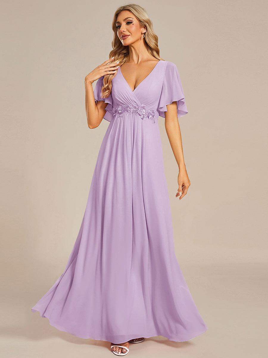 Robe de soirée élégante en mousseline de soie avec manches flottantes#Couleur_Lilas Givré