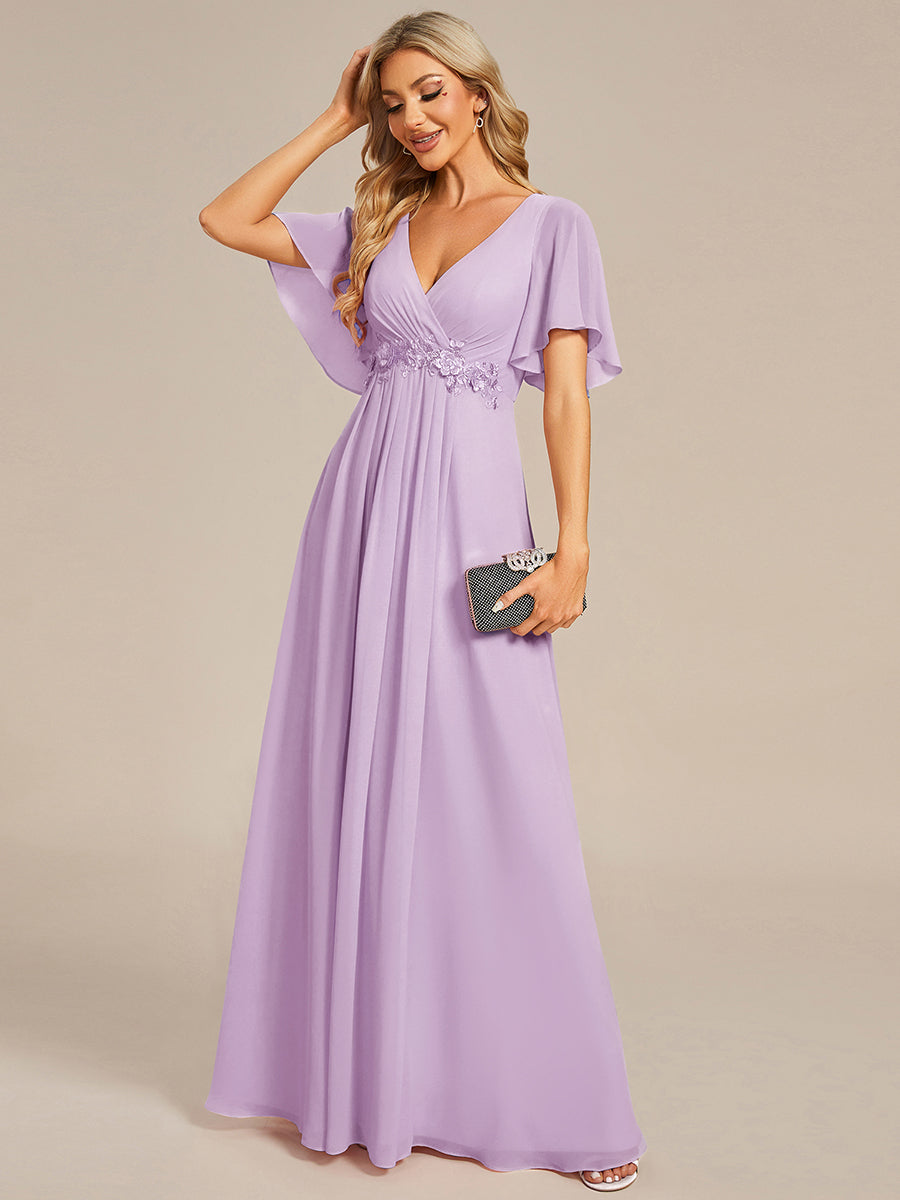 Robe de soirée élégante en mousseline de soie avec manches flottantes#Couleur_Lilas Givré