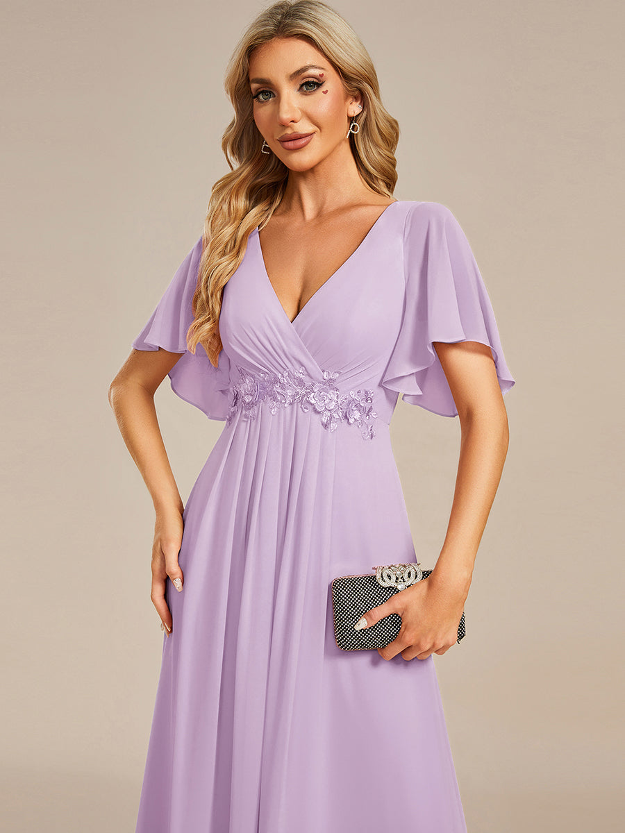 Robe de soirée élégante en mousseline de soie avec manches flottantes#Couleur_Lilas Givré