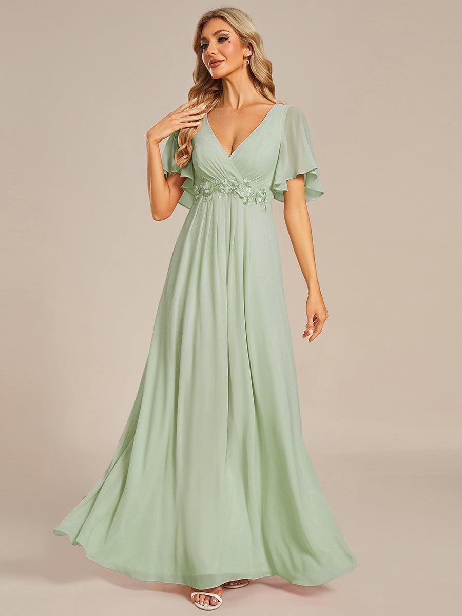 Robe de soirée élégante en mousseline de soie avec manches flottantes#Couleur_Menthe Verte