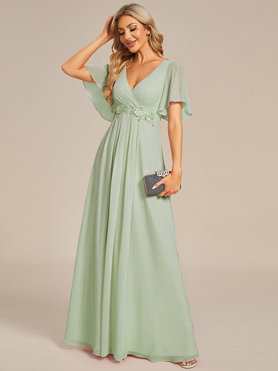 Robe de soirée élégante en mousseline de soie avec manches flottantes#Couleur_Menthe Verte