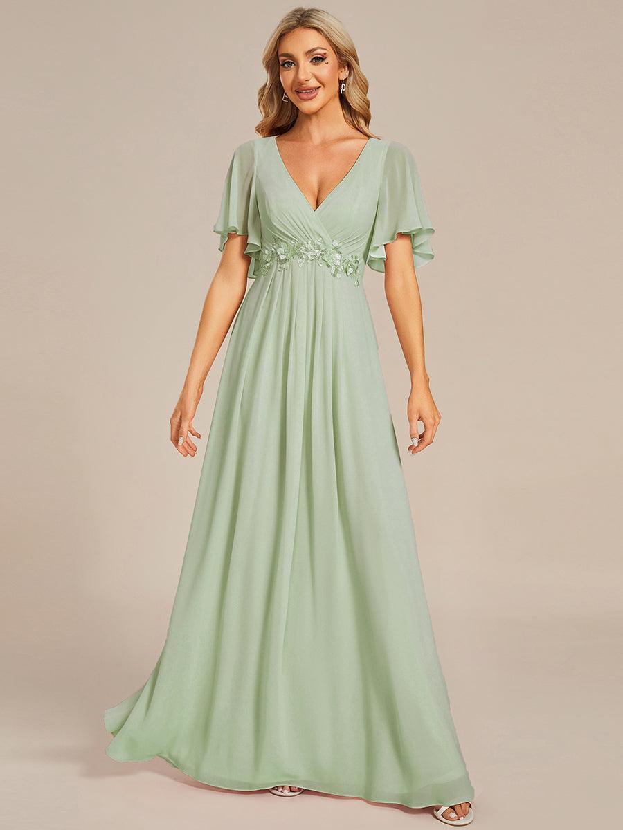 Robe de soirée élégante en mousseline de soie avec manches flottantes#Couleur_Menthe Verte