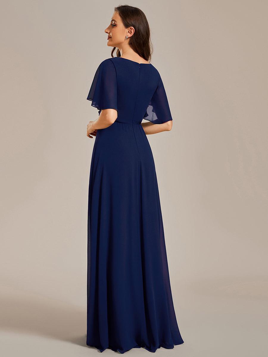 Robe de soirée élégante en mousseline de soie avec manches flottantes#Couleur_Bleu Marine