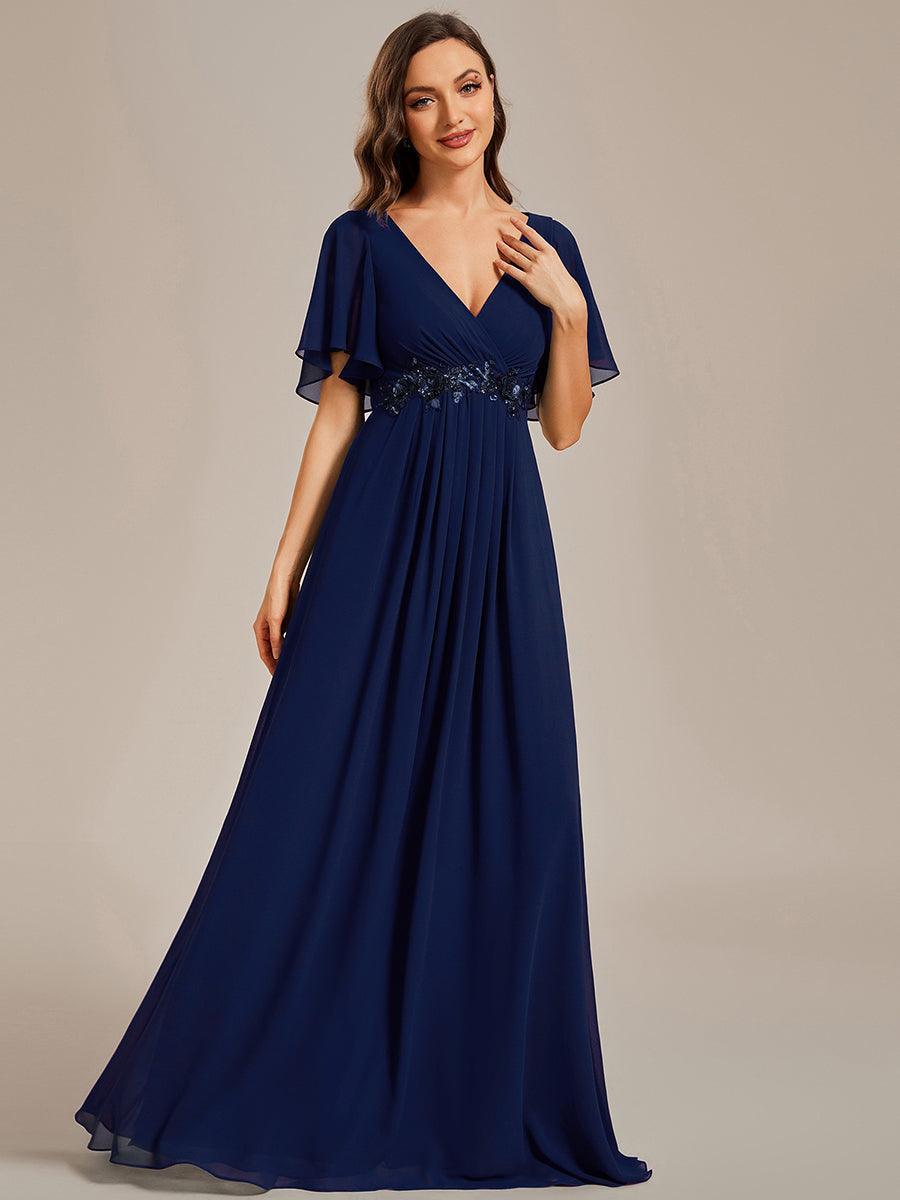 Robe de soirée élégante en mousseline de soie avec manches flottantes#Couleur_Bleu Marine
