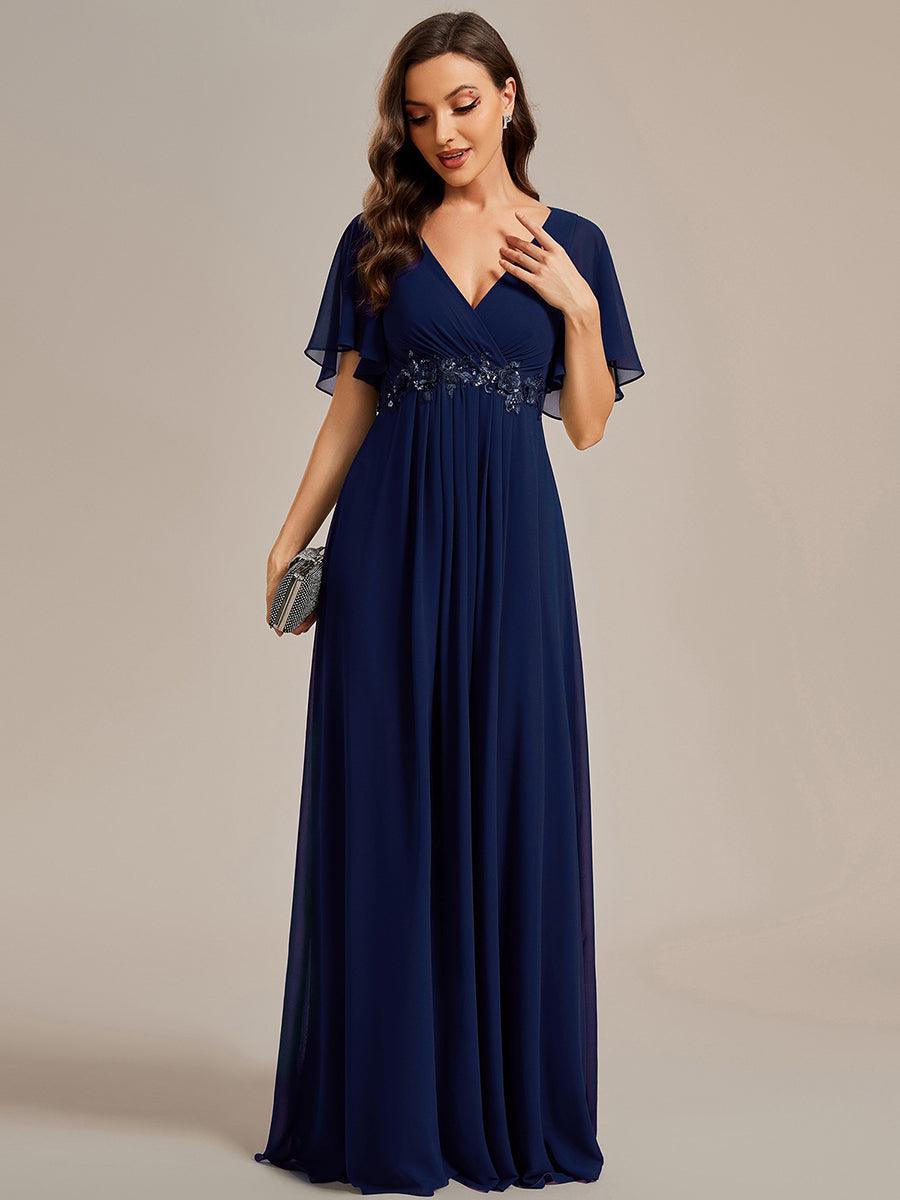 Robe de soirée élégante en mousseline de soie avec manches flottantes#Couleur_Bleu Marine
