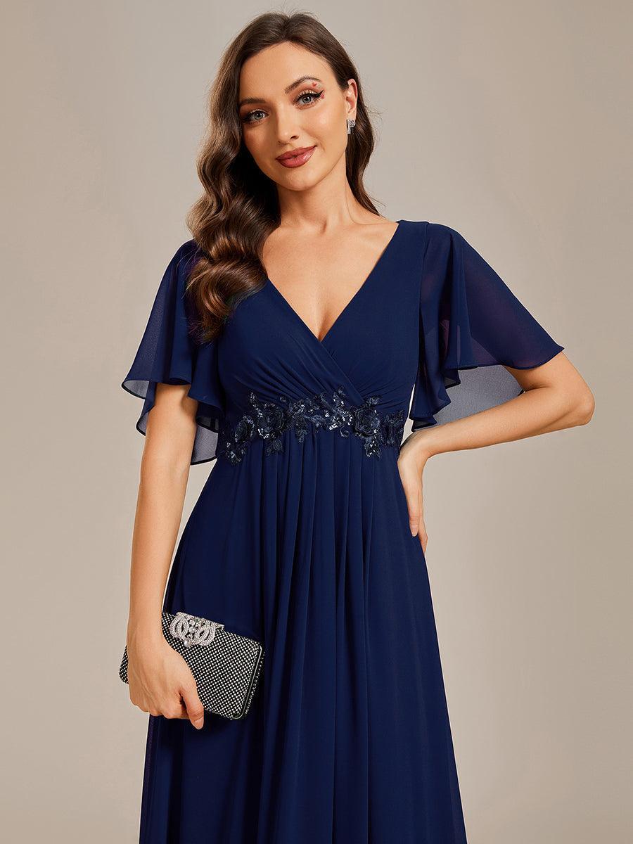 Robe de soirée élégante en mousseline de soie avec manches flottantes#Couleur_Bleu Marine
