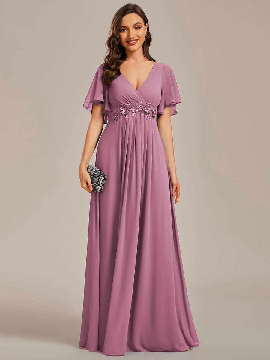 Robe de soirée élégante en mousseline de soie avec manches flottantes#Couleur_Orchidee