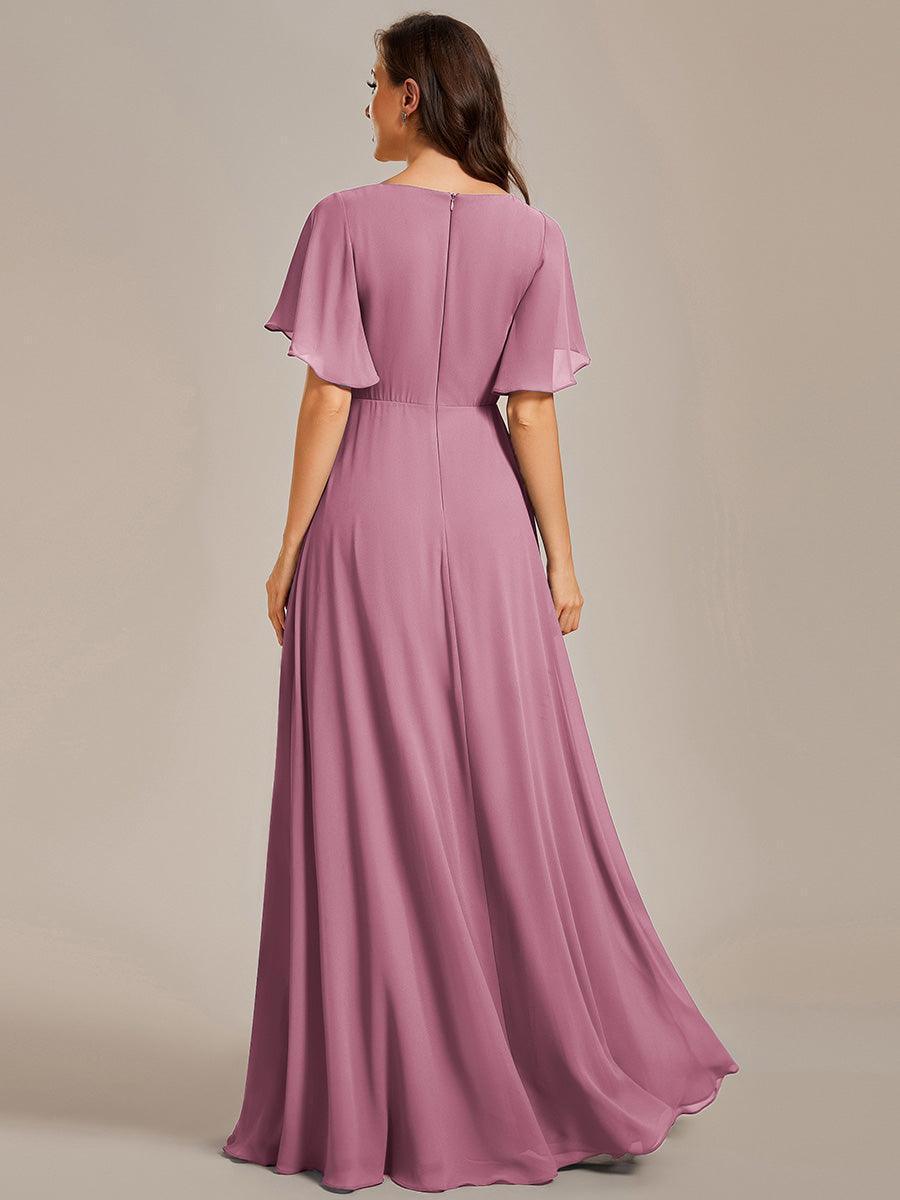 Robe de soirée élégante en mousseline de soie avec manches flottantes#Couleur_Orchidee