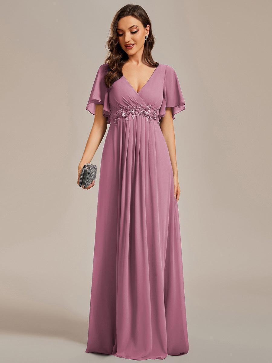 Robe de soirée élégante en mousseline de soie avec manches flottantes#Couleur_Orchidee