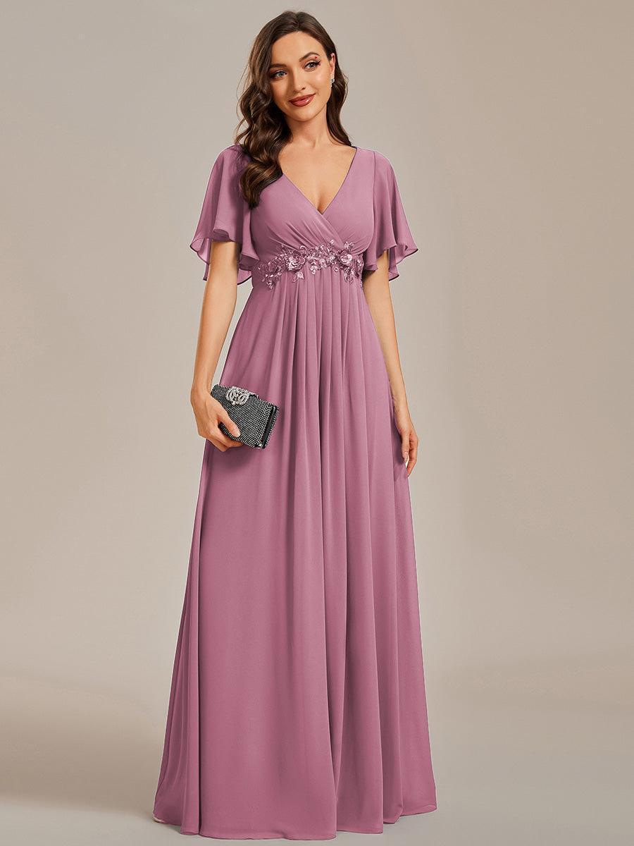 Robe de soirée élégante en mousseline de soie avec manches flottantes#Couleur_Orchidee