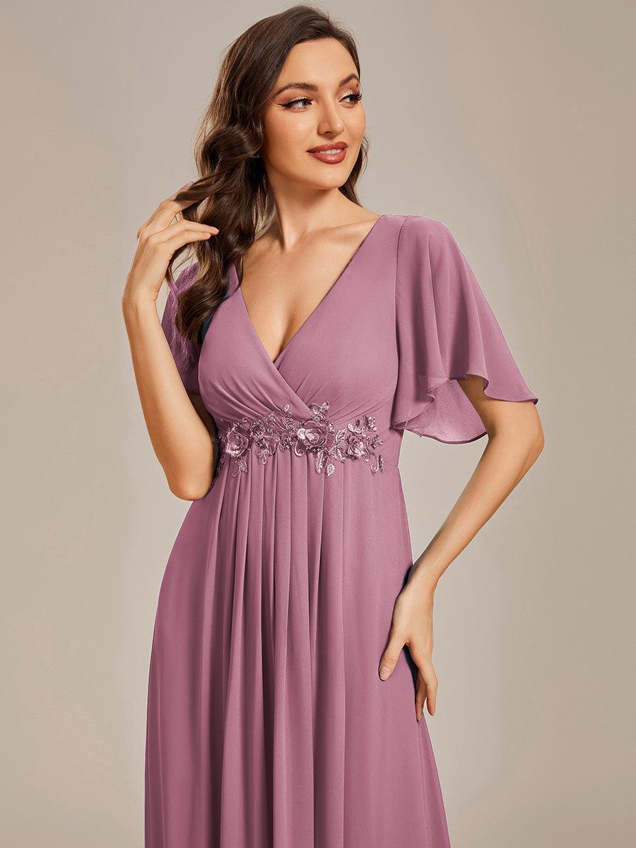 Robe de soirée élégante en mousseline de soie avec manches flottantes#Couleur_Orchidee