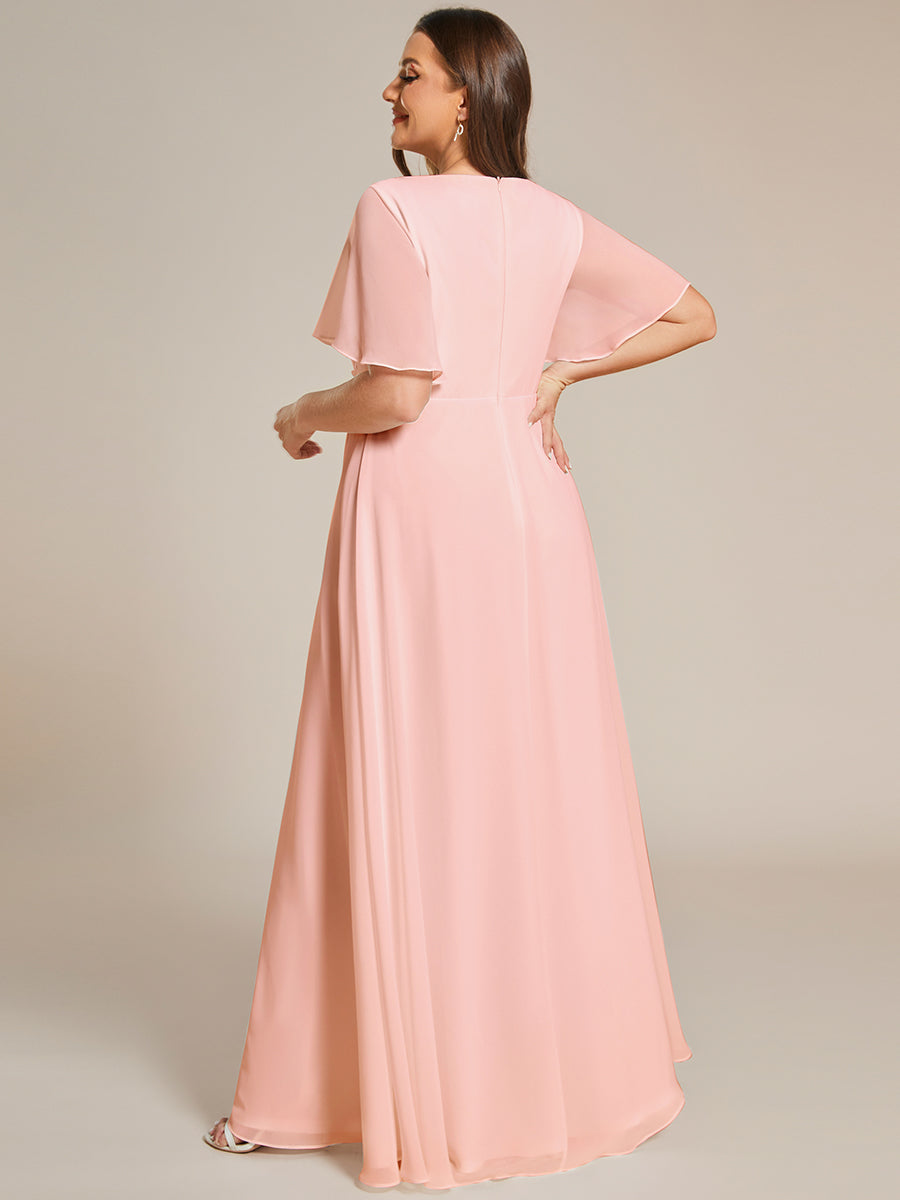 Robe de soirée élégante en mousseline de soie avec manches flottantes#Couleur_Rose