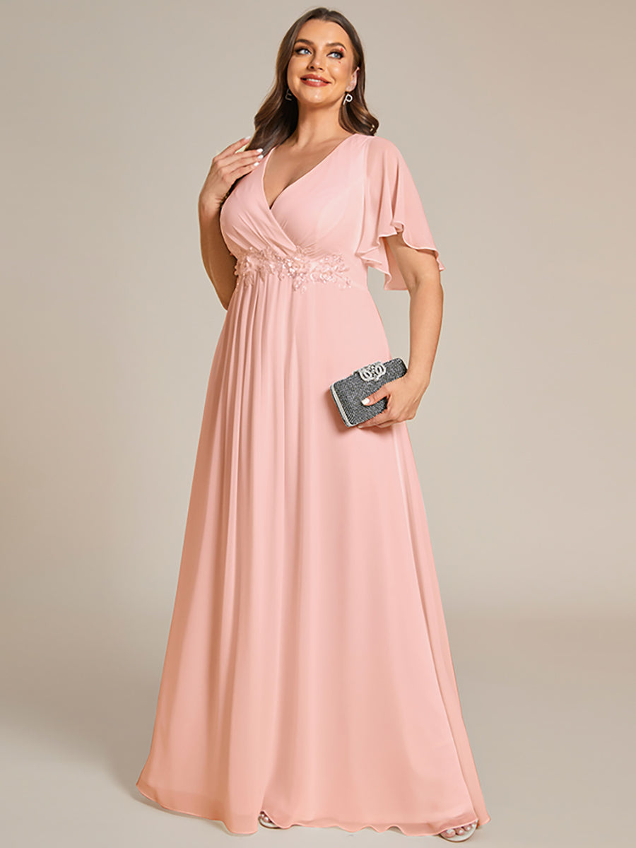 Robe de soirée élégante en mousseline de soie avec manches flottantes#Couleur_Rose