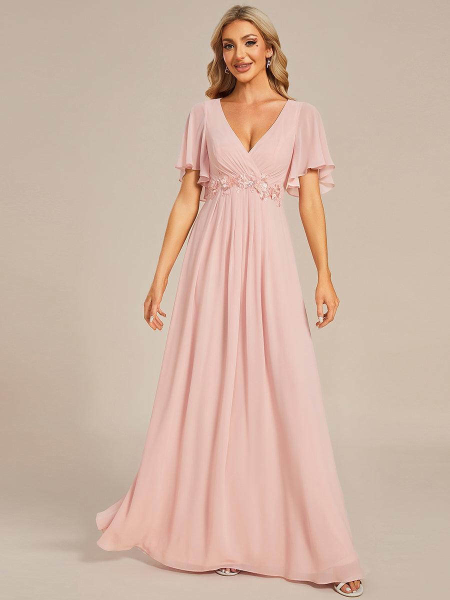 Robe de soirée élégante en mousseline de soie avec manches flottantes#Couleur_Rose