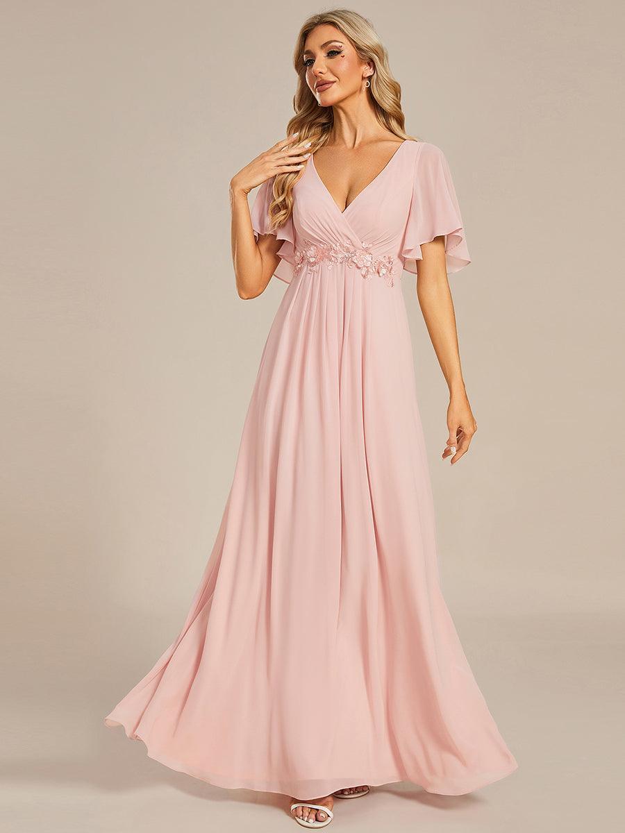 Robe de soirée élégante en mousseline de soie avec manches flottantes#Couleur_Rose