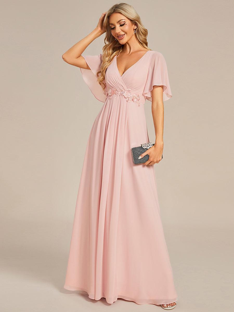 Robe de soirée élégante en mousseline de soie avec manches flottantes#Couleur_Rose