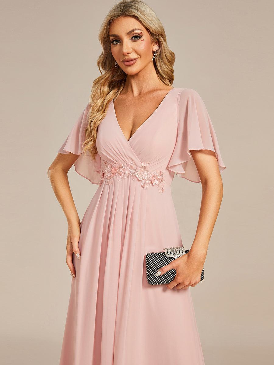 Robe de soirée élégante en mousseline de soie avec manches flottantes#Couleur_Rose