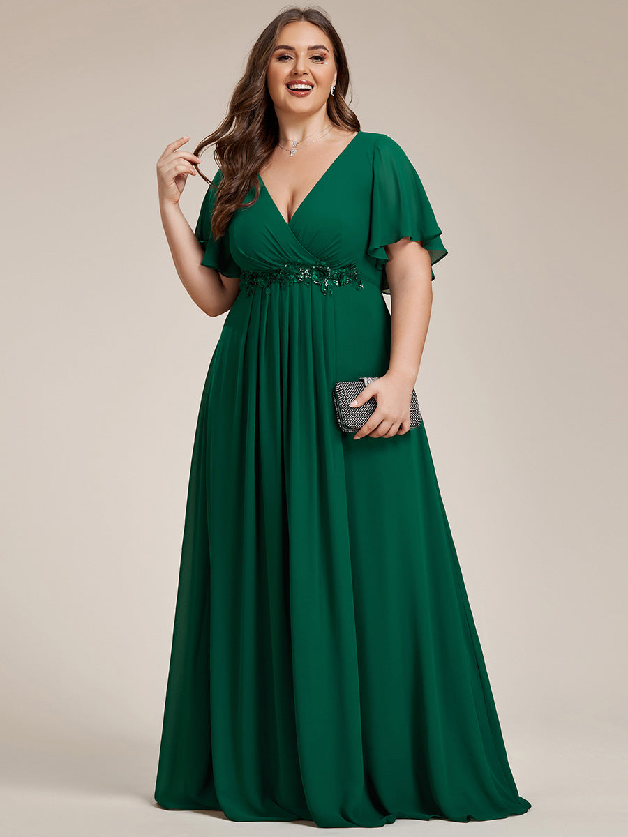 Robe de soirée Grande élégante en mousseline de soie avec manches flottantes #Couleur_Vert Fonce
