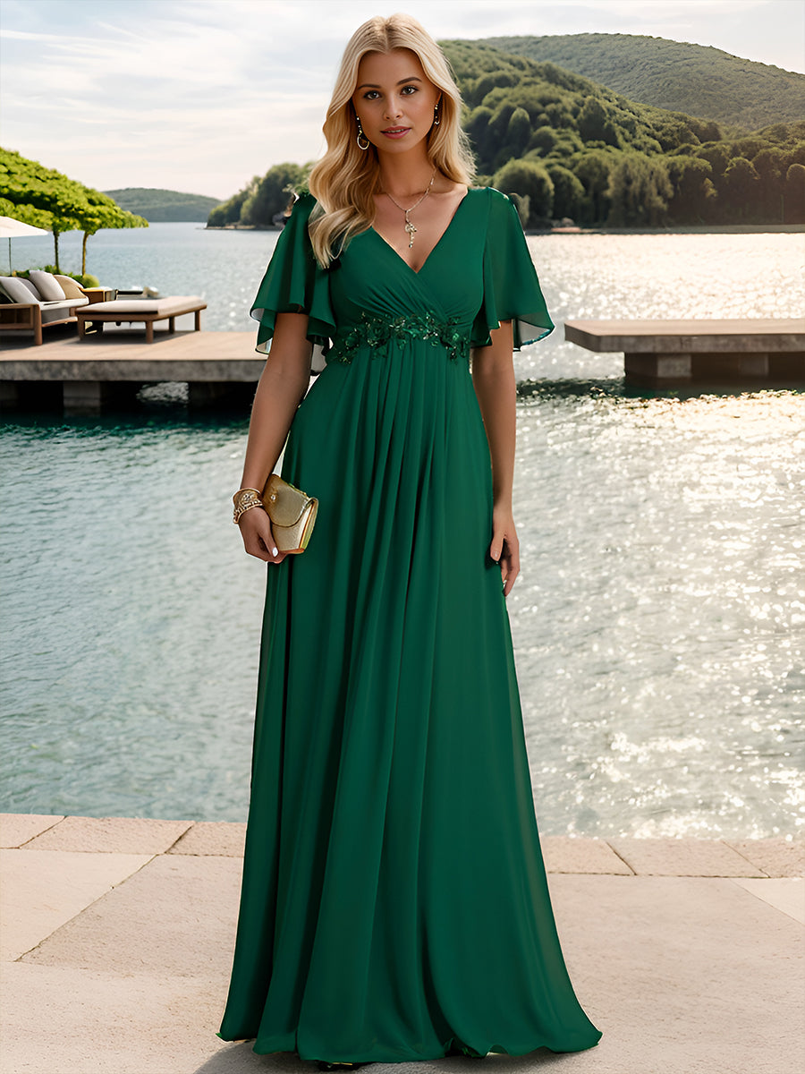 Robe de soirée Grande élégante en mousseline de soie avec manches flottantes #Couleur_Vert Fonce