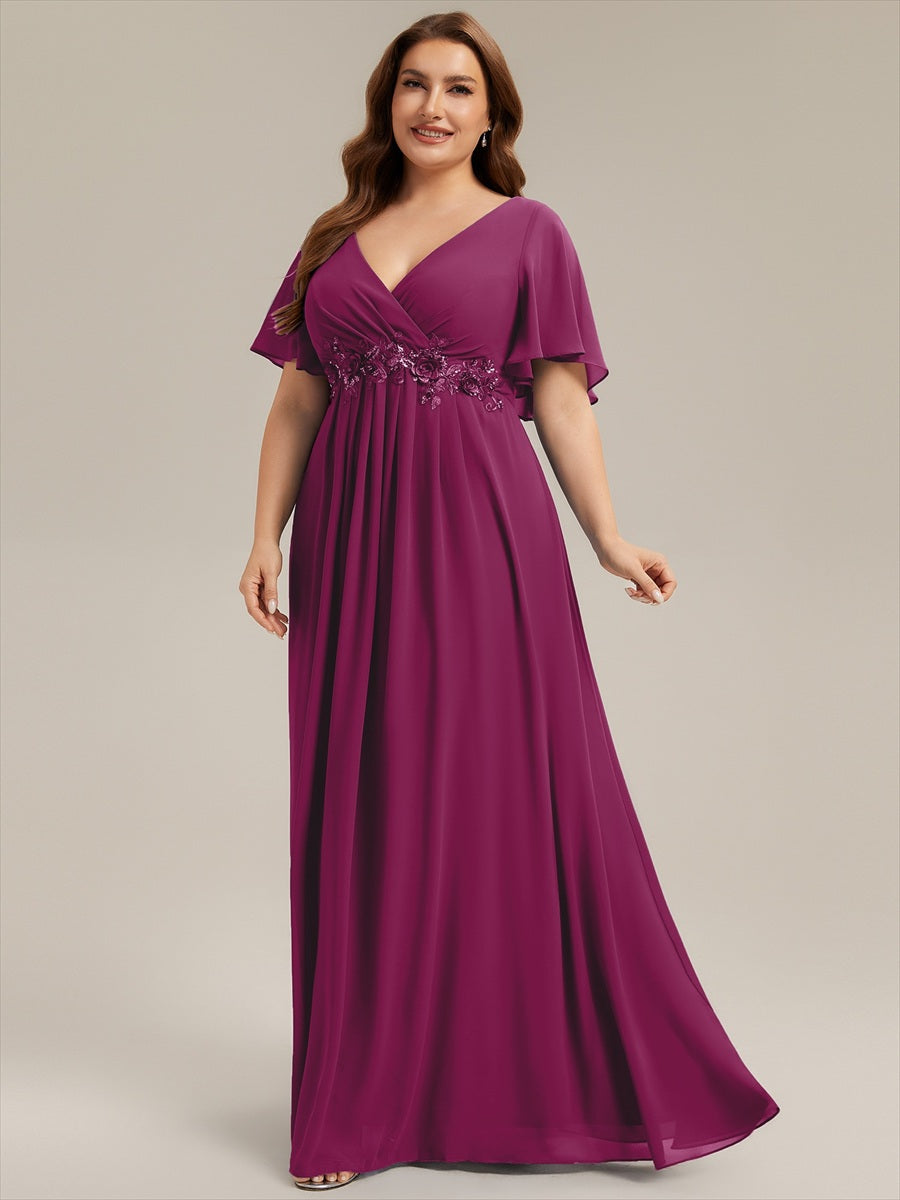 Robe de soirée élégante en mousseline de soie avec manches flottantes #Couleur_Rose du crépuscule