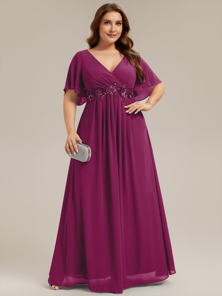 Robe de soirée élégante en mousseline de soie avec manches flottantes #Couleur_Rose du crépuscule