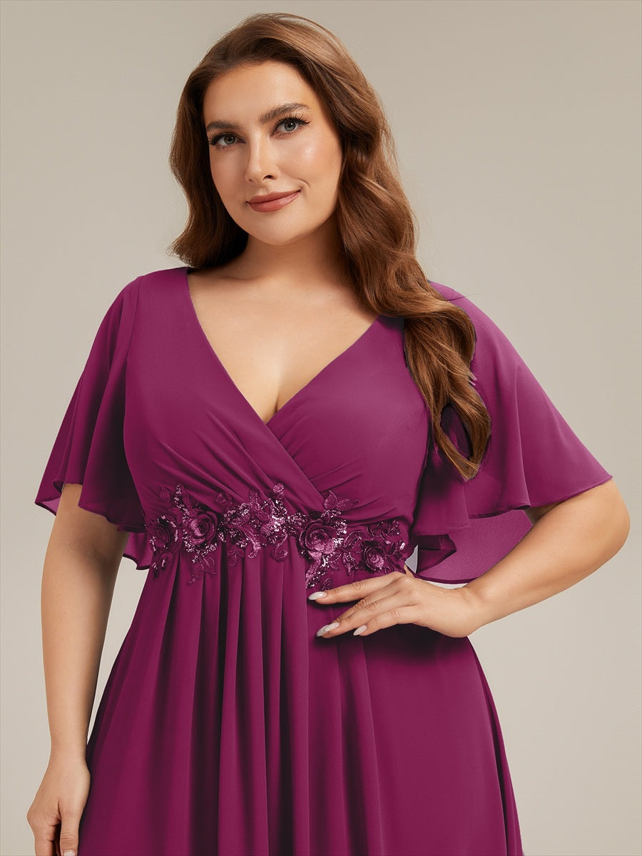 Robe de soirée élégante en mousseline de soie avec manches flottantes #Couleur_Rose du crépuscule