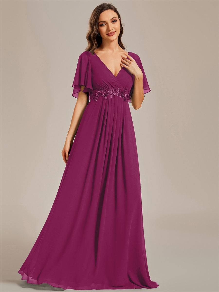 Robe de soirée élégante en mousseline de soie avec manches flottantes #Couleur_Rose du crépuscule