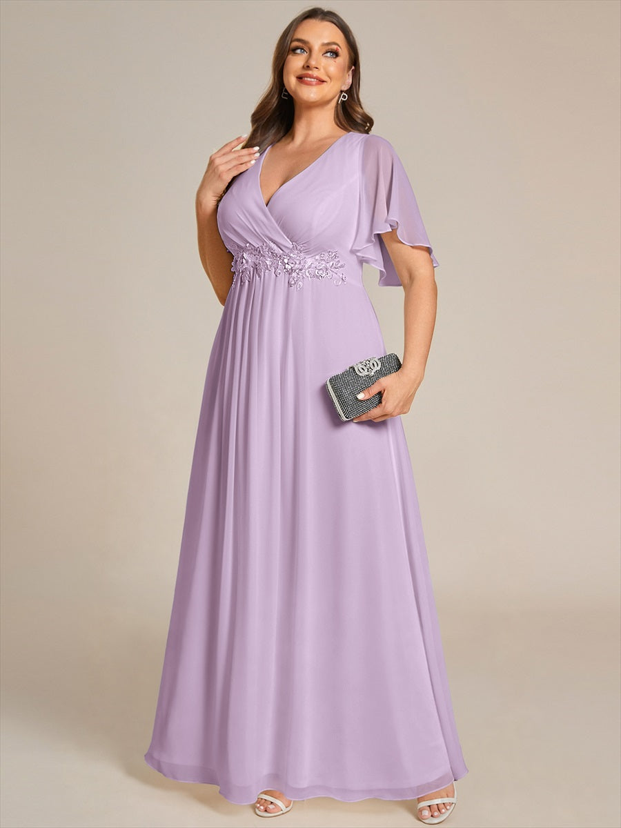 Robe de soirée élégante en mousseline de soie avec manches flottantes #Couleur_Lilas Givré