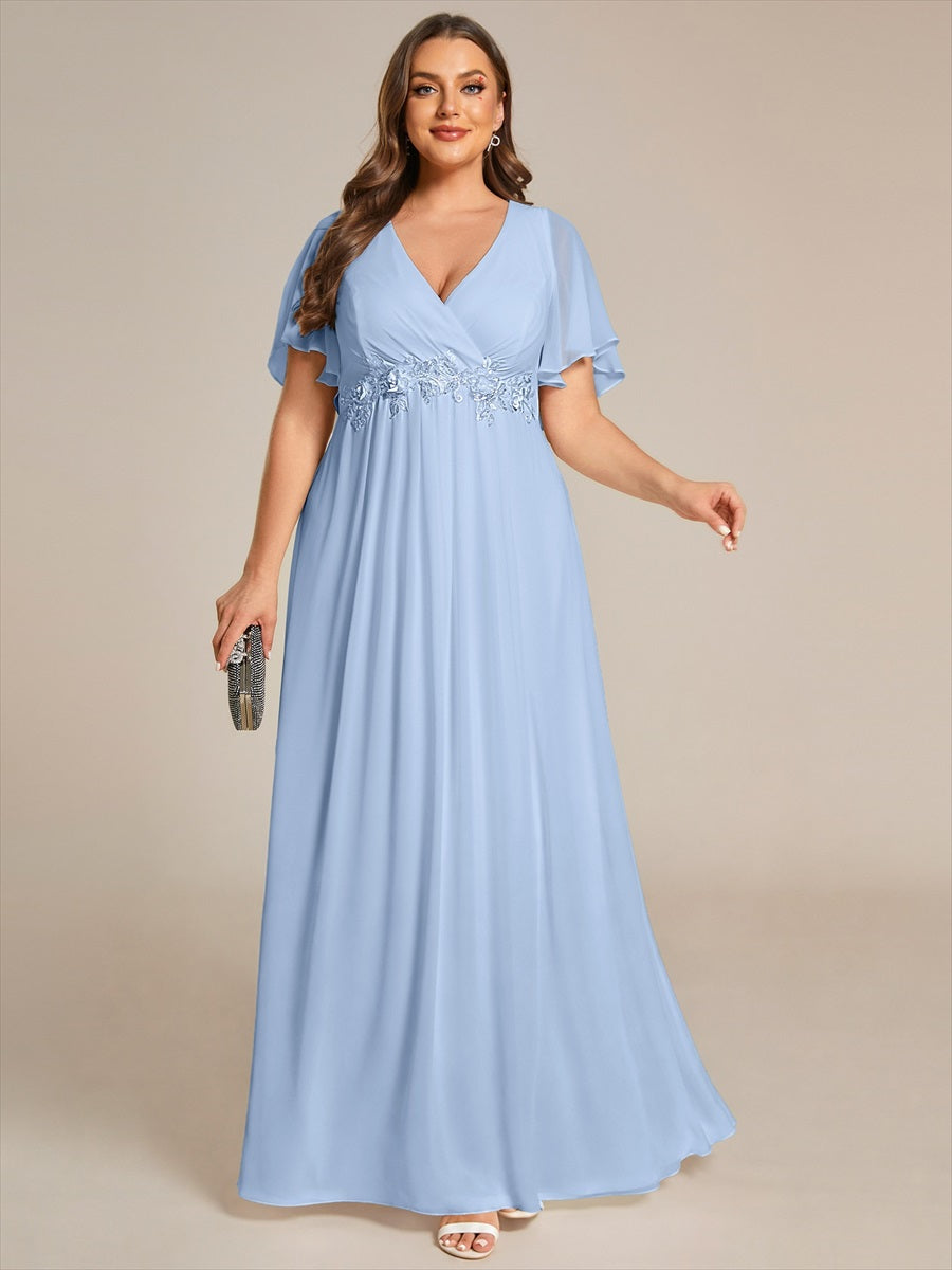Robe de soirée élégante en mousseline de soie avec manches flottantes#Couleur_Bleu Glace