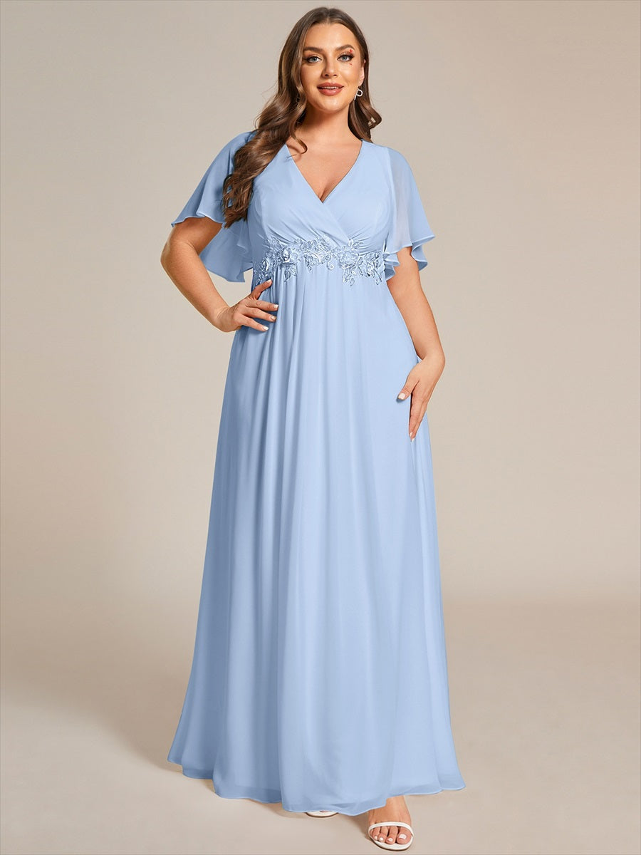 Robe de soirée élégante en mousseline de soie avec manches flottantes#Couleur_Bleu Glace