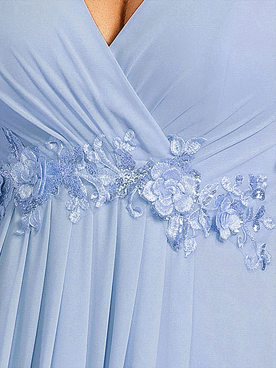 Robe de soirée élégante en mousseline de soie avec manches flottantes#Couleur_Bleu Glace