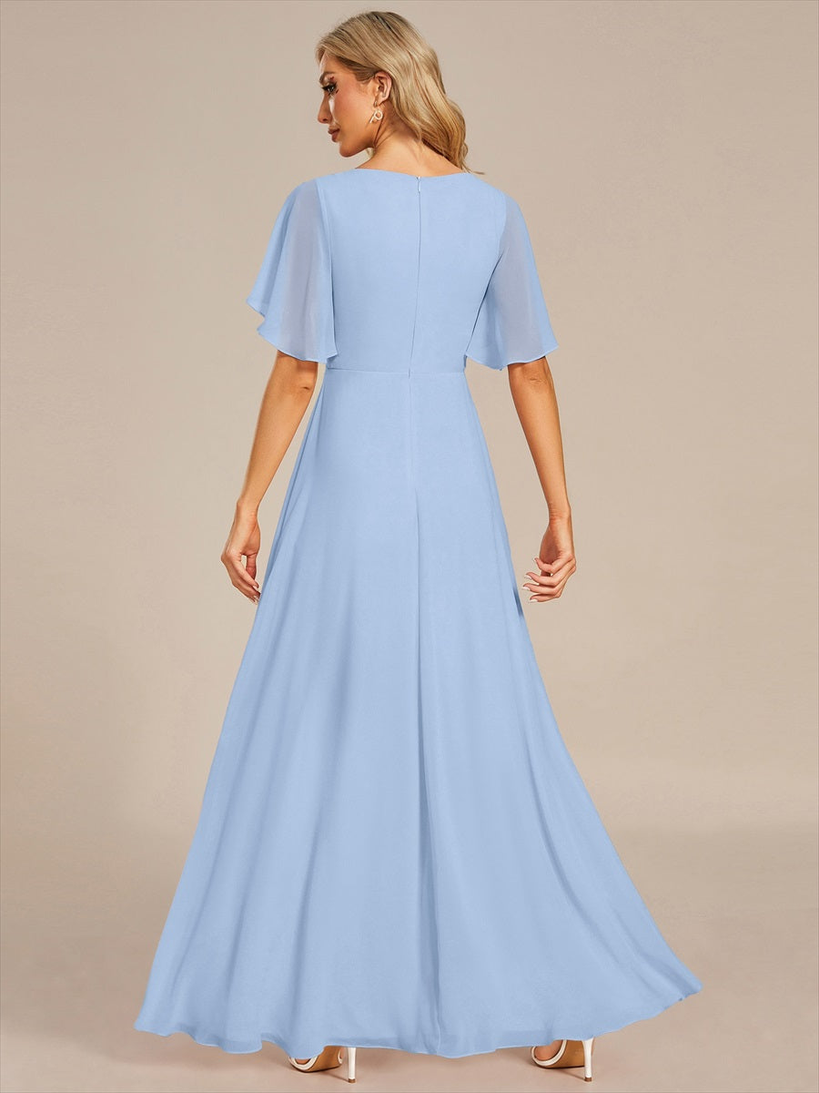 Robe de soirée élégante en mousseline de soie avec manches flottantes#Couleur_Bleu Glace