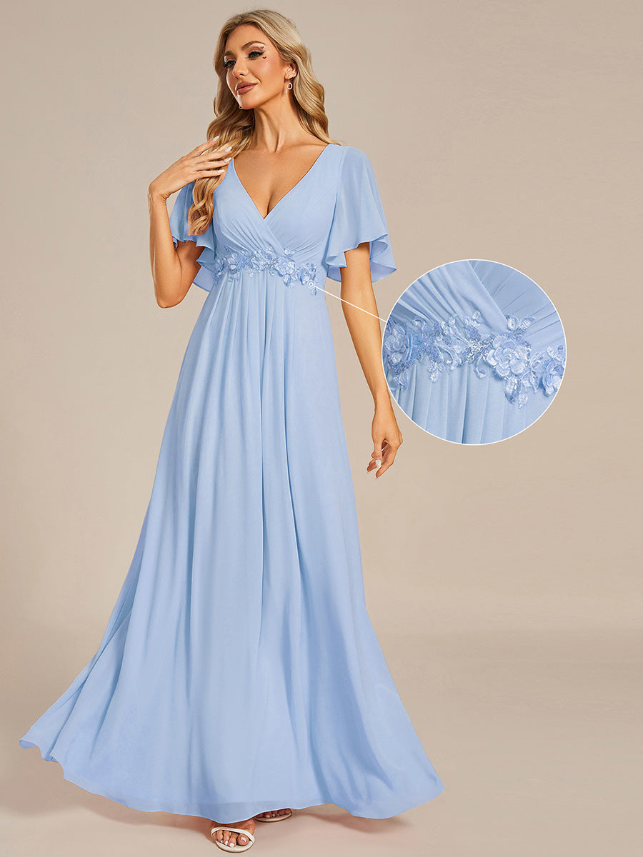 Robe de soirée élégante en mousseline de soie avec manches flottantes#Couleur_Bleu Glace