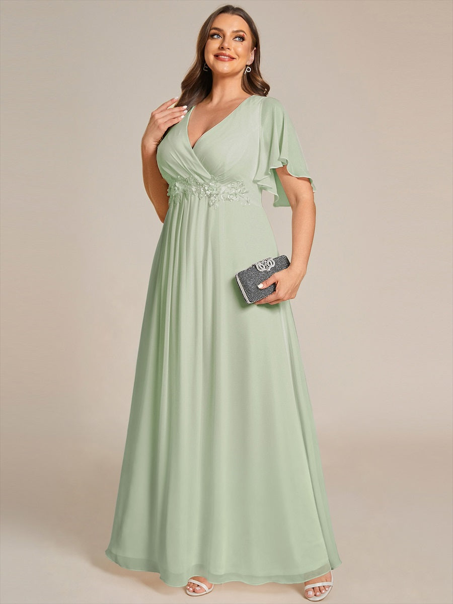 Robe de soirée élégante en mousseline de soie avec manches flottantes #Couleur_Menthe Verte