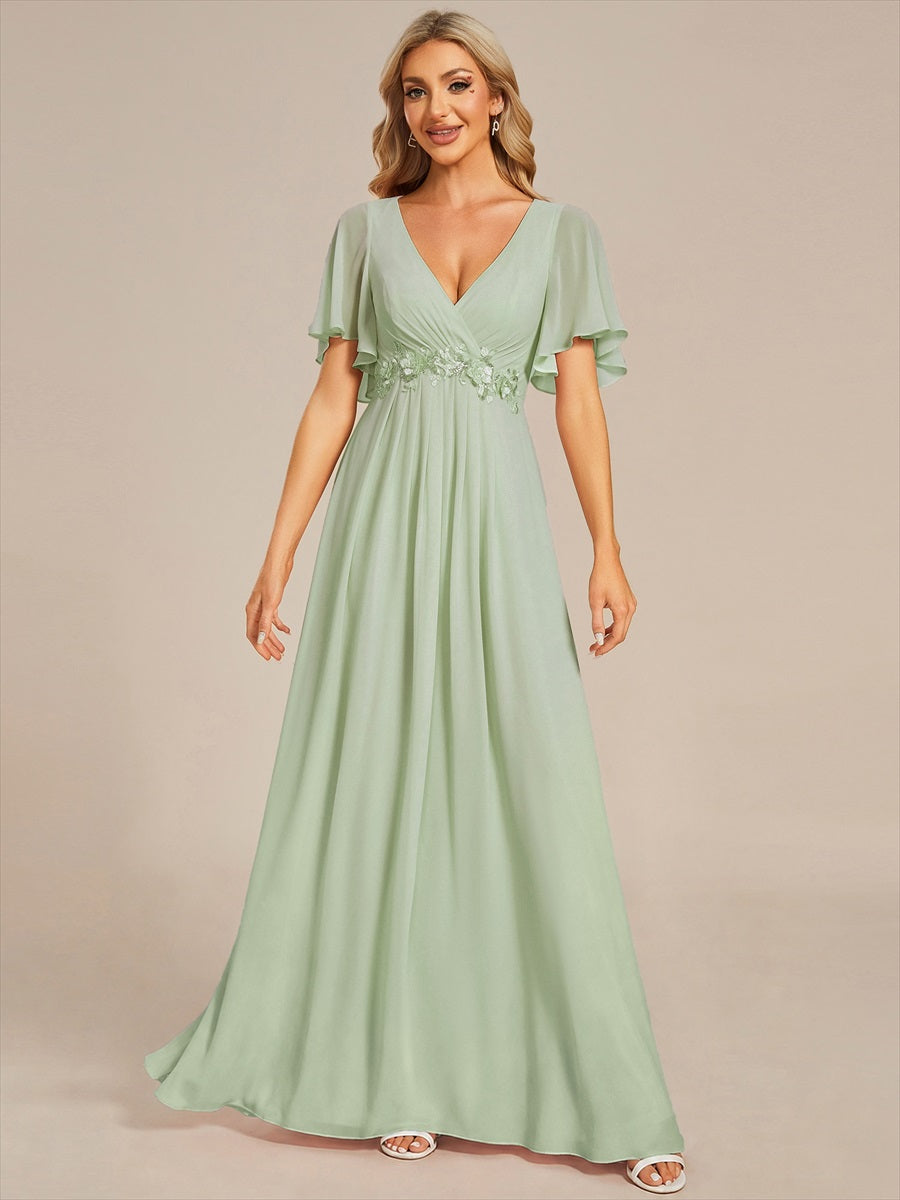 Robe de soirée élégante en mousseline de soie avec manches flottantes #Couleur_Menthe Verte