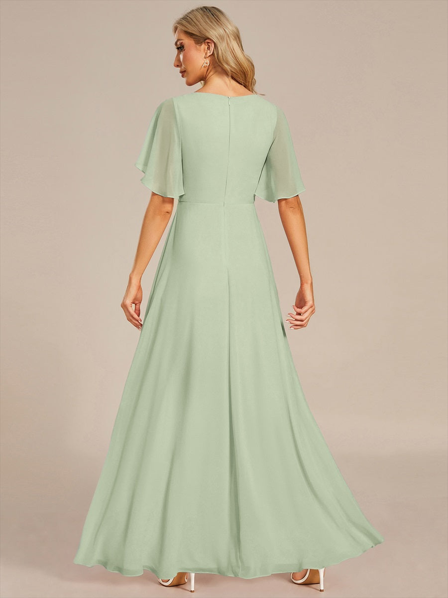 Robe de soirée élégante en mousseline de soie avec manches flottantes #Couleur_Menthe Verte