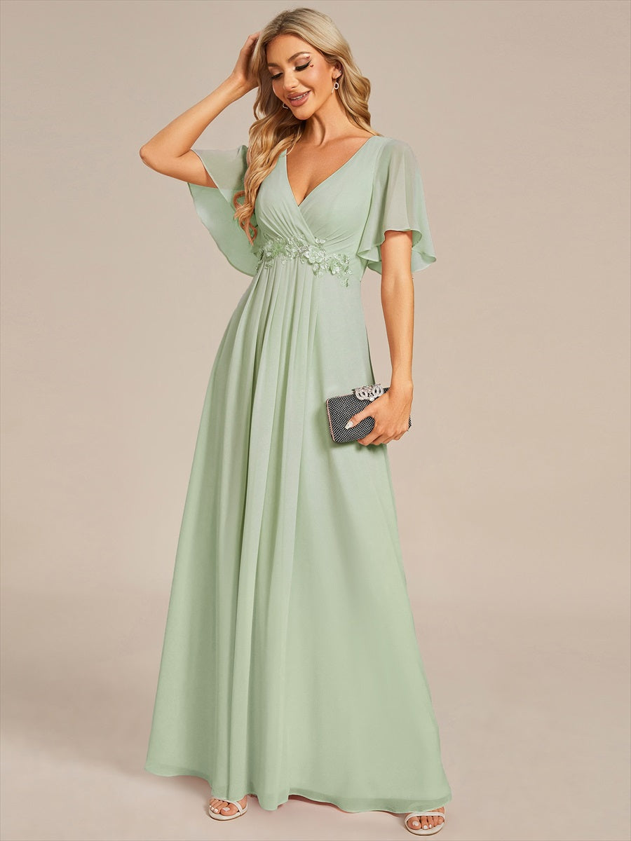 Robe de soirée élégante en mousseline de soie avec manches flottantes #Couleur_Menthe Verte